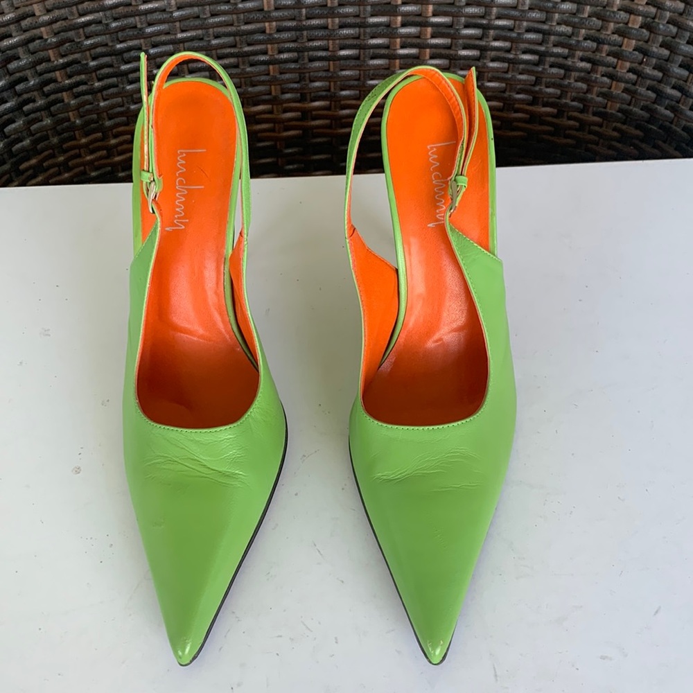Luichiny Brazilian Green Leather Point Toe Heels